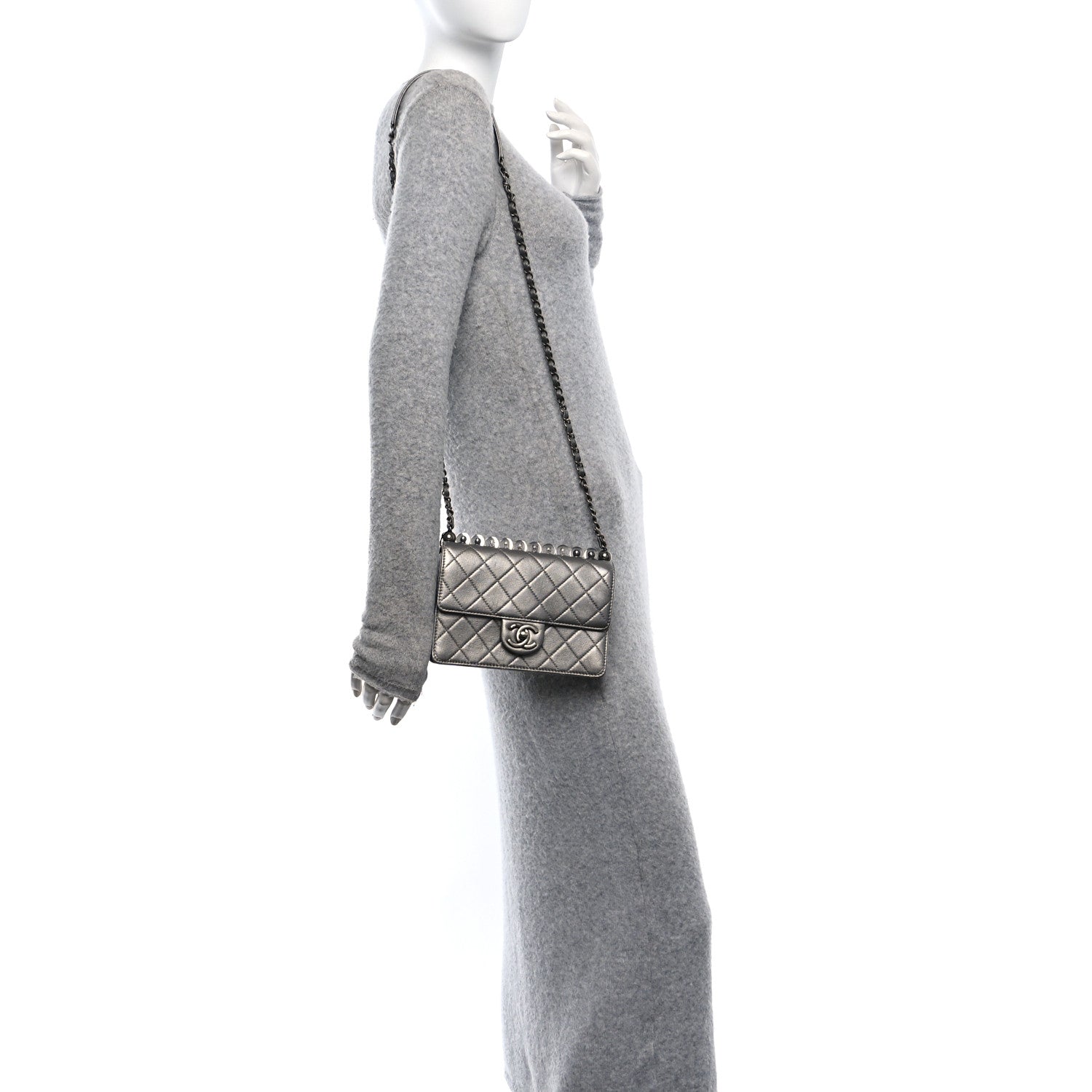 Chanel Metallic Goatskin Quilted Small Chic Pearls Flap Silver 2 of 11
