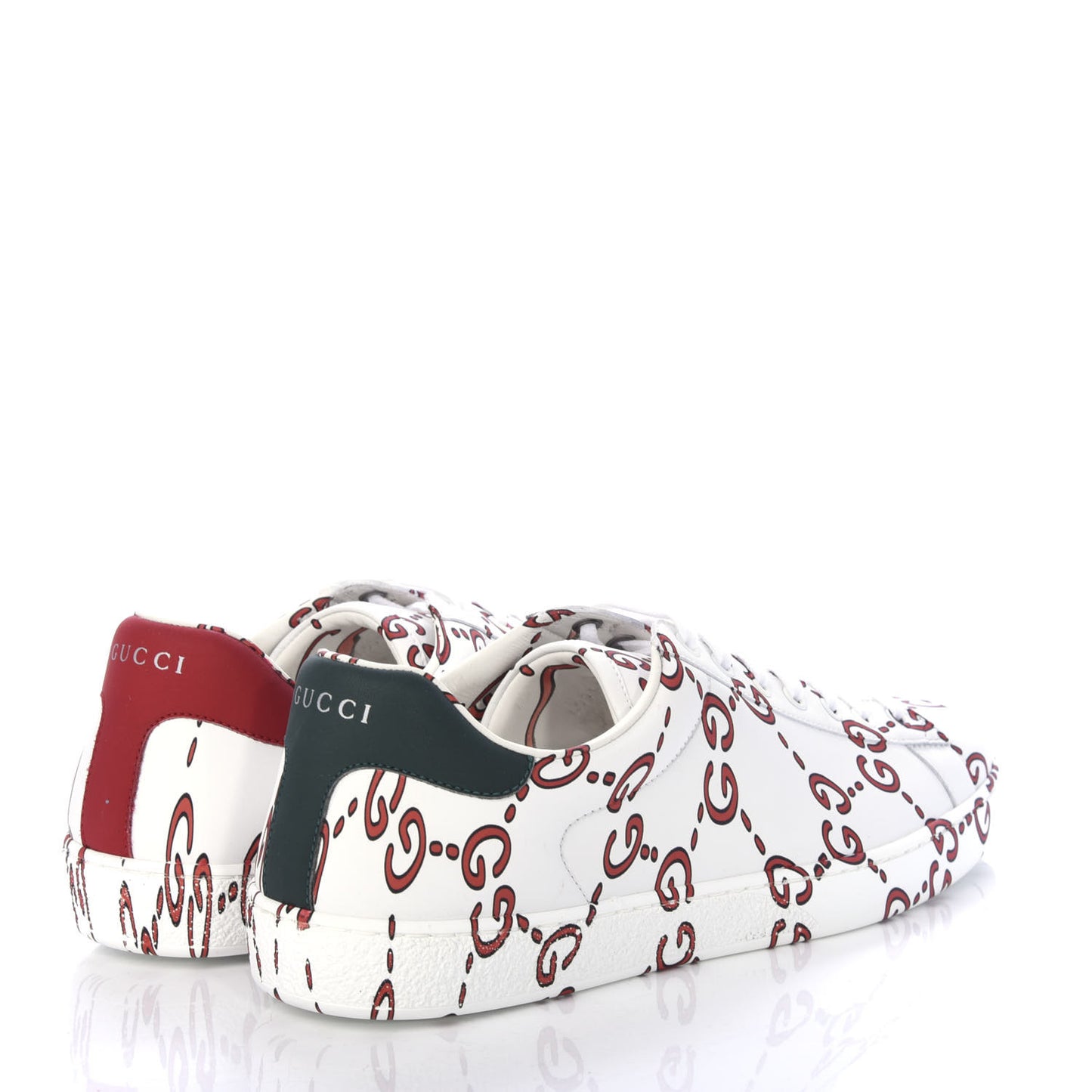 Calfskin GucciGhost Print Mens Ace Sneakers 9 White Hibiscus Red