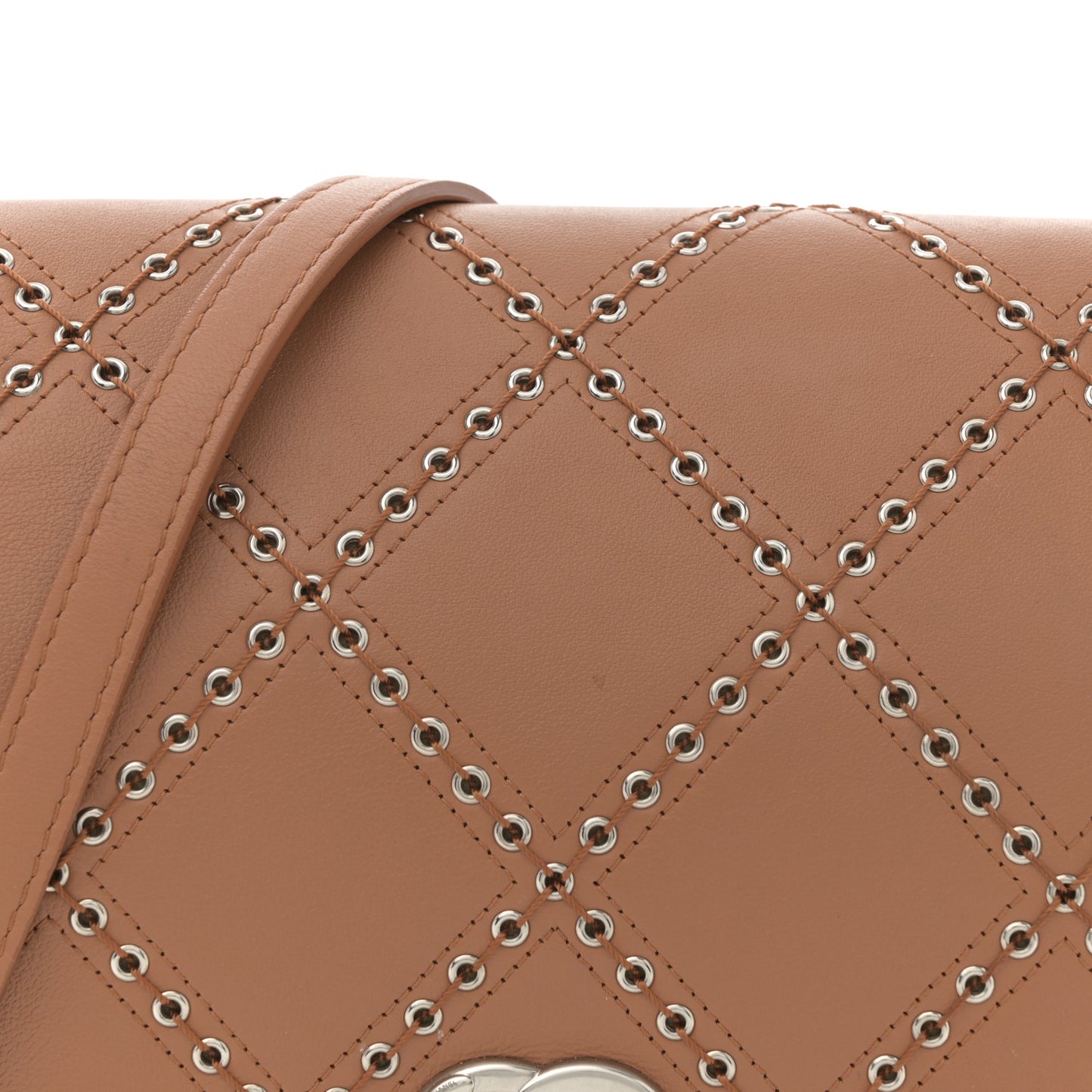Calfskin Coco Eyelets Small Flap Bag Camel