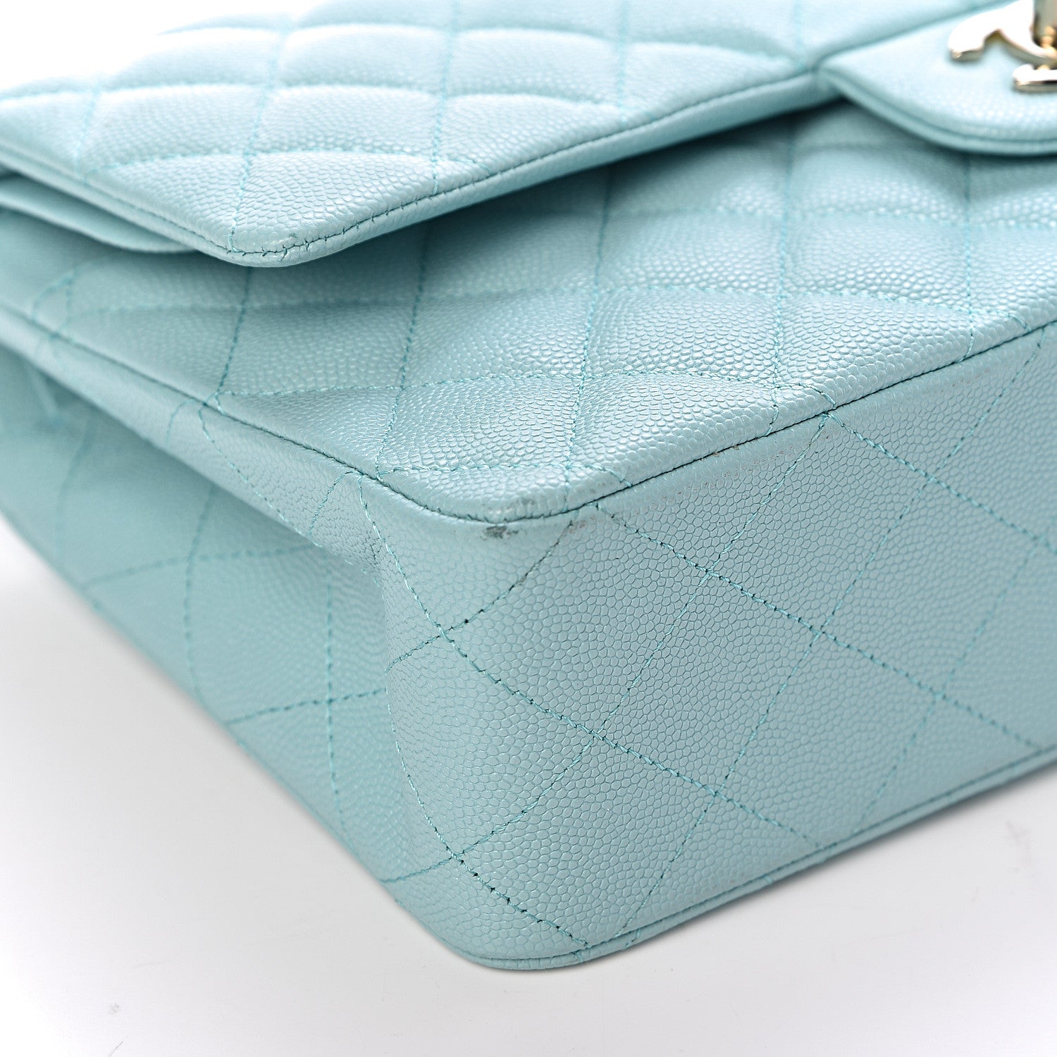 Chanel Caviar Quilted Medium Double Flap Light Blue 8 of 14