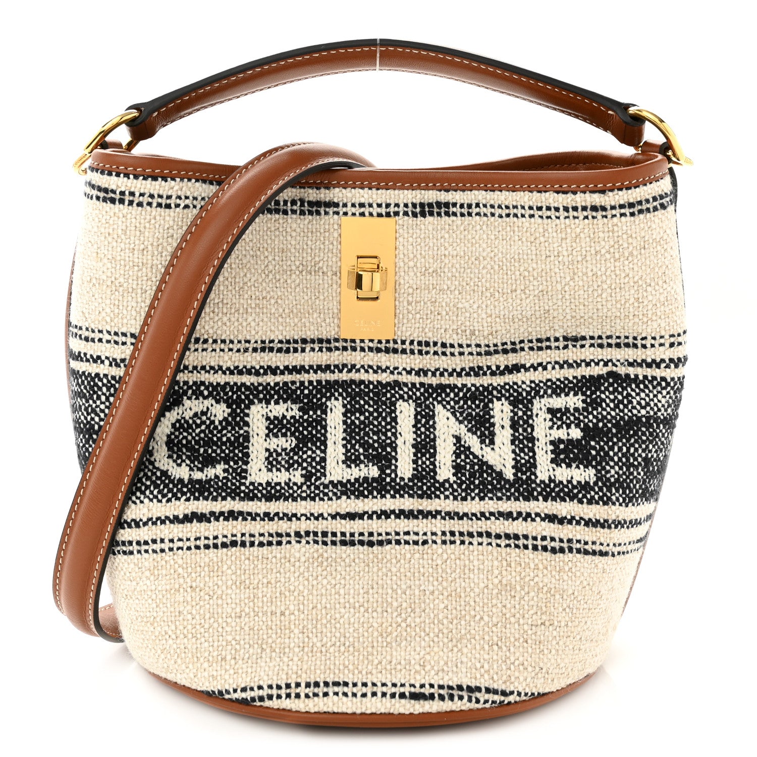 Celine Canvas Smooth Calfskin Teen Logo Bucket 16 Bag White Black 1 of 10