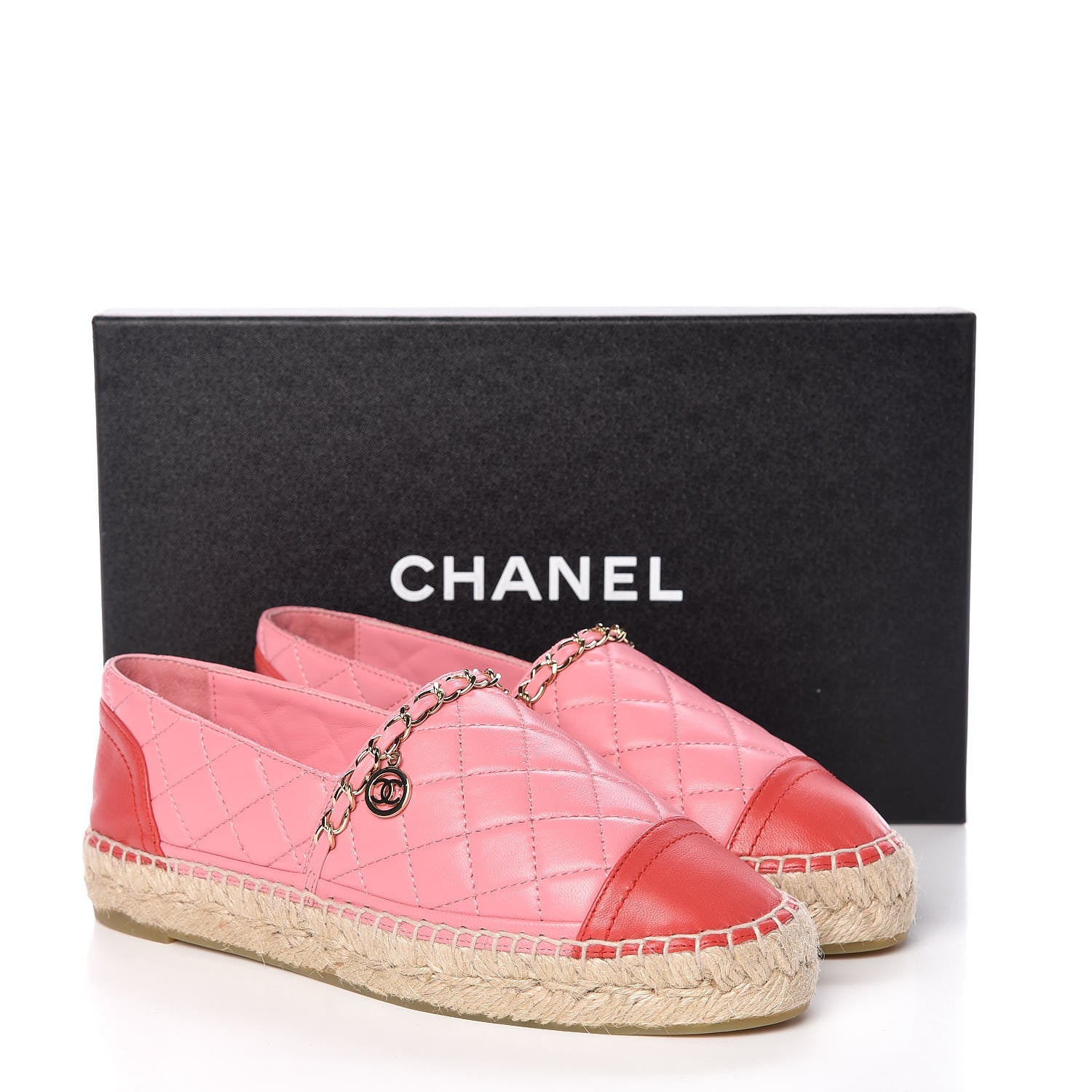 Chanel Lambskin Quilted CC Chain Espadrilles 36 Pink Red 12 of 12