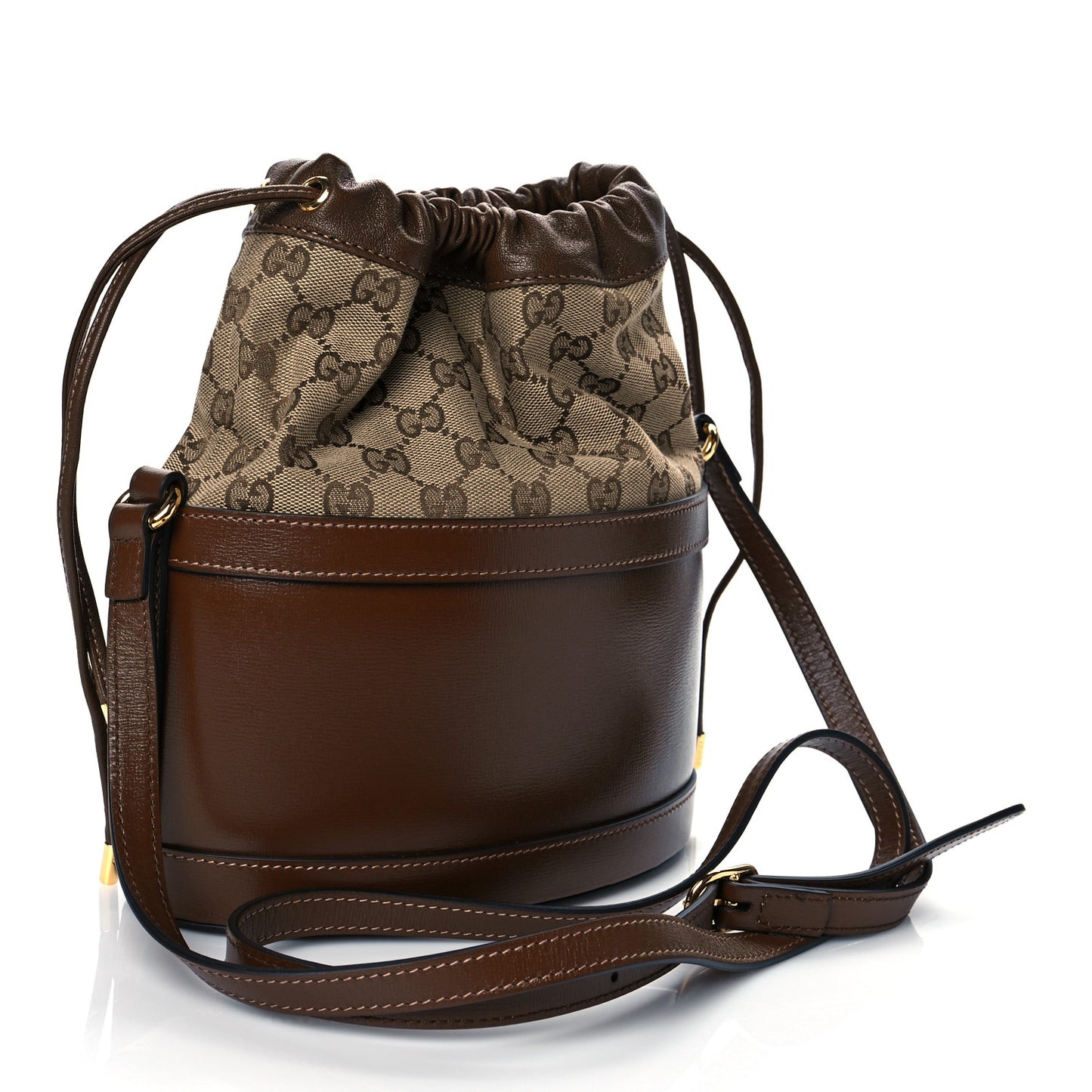 Monogram Textured Calfskin Horsebit 1955 Drawstring Bucket Bag Beige Brown Sugar