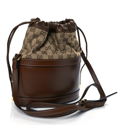 Gucci Monogram Textured Calfskin Horsebit 1955 Drawstring Bucket Bag Beige Brown Sugar 3 of 11