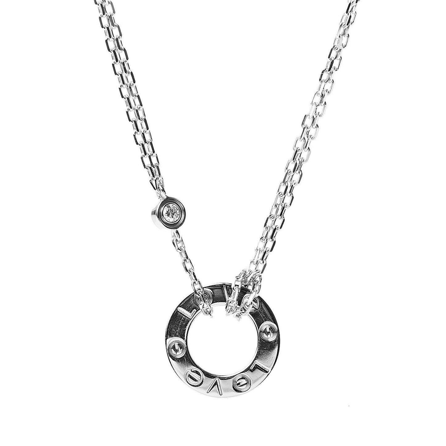 18K White Gold 2 Diamond LOVE Necklace