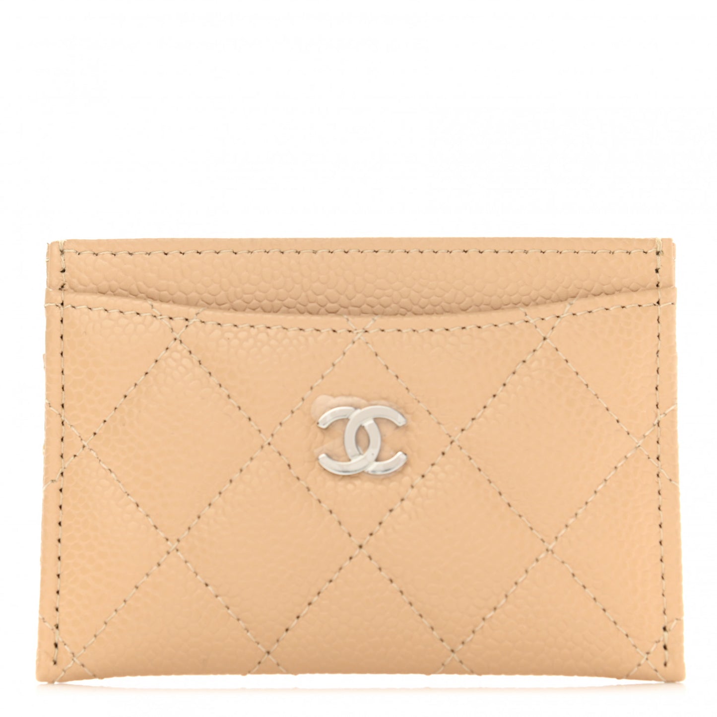 Caviar Quilted Card Holder Beige