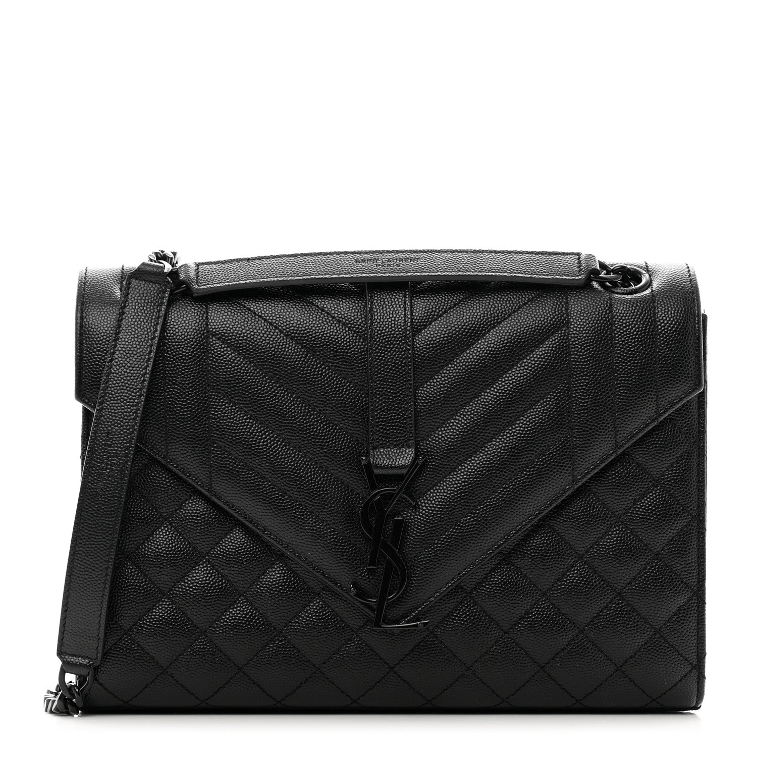Saint Laurent Grain De Poudre Textured Mixed Matelasse Triquilt Medium Monogram Monochrome Satchel Black 1 of 9