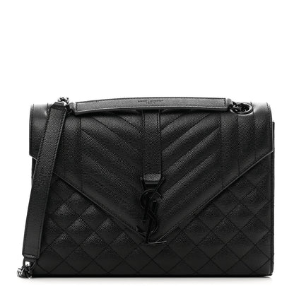 Saint Laurent Grain De Poudre Textured Mixed Matelasse Triquilt Medium Monogram Monochrome Satchel Black 1 of 9