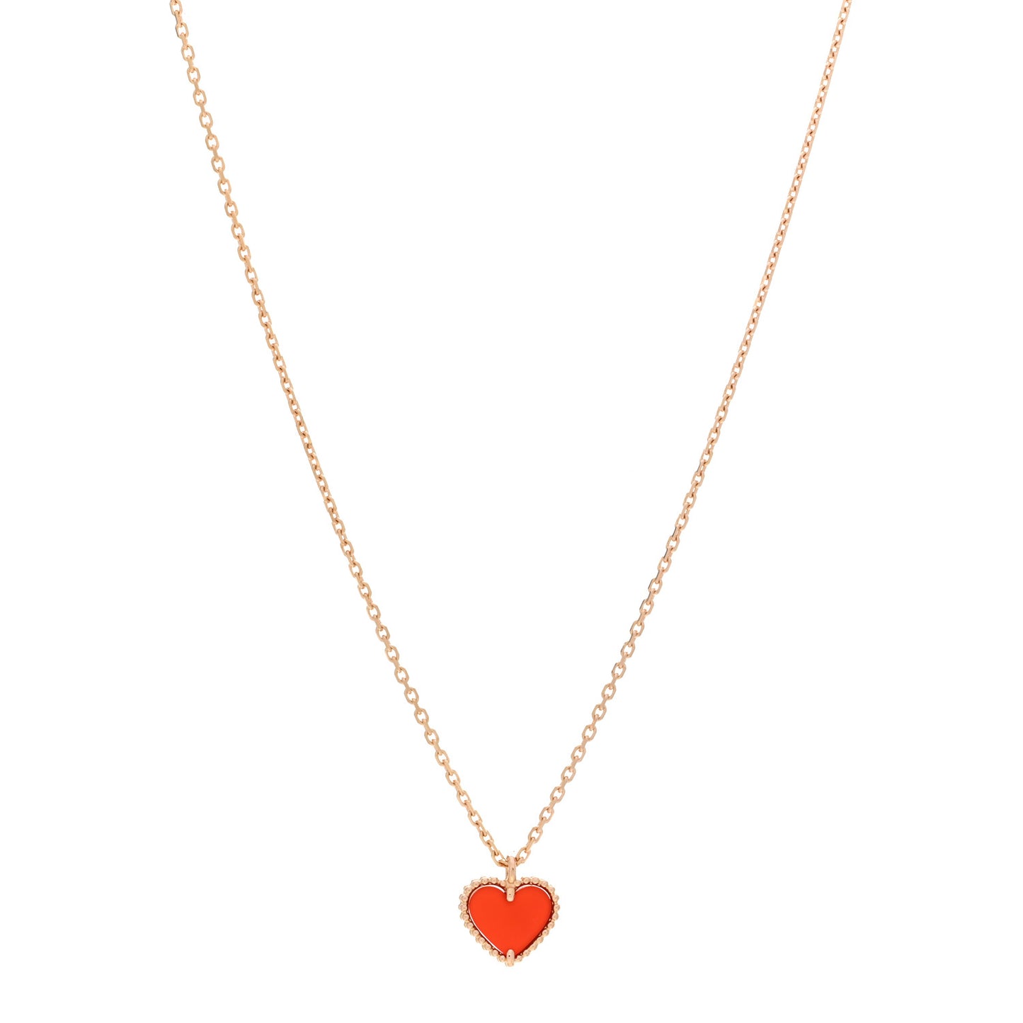 18K Rose Gold Carnelian Sweet Alhambra Heart Pendant Necklace