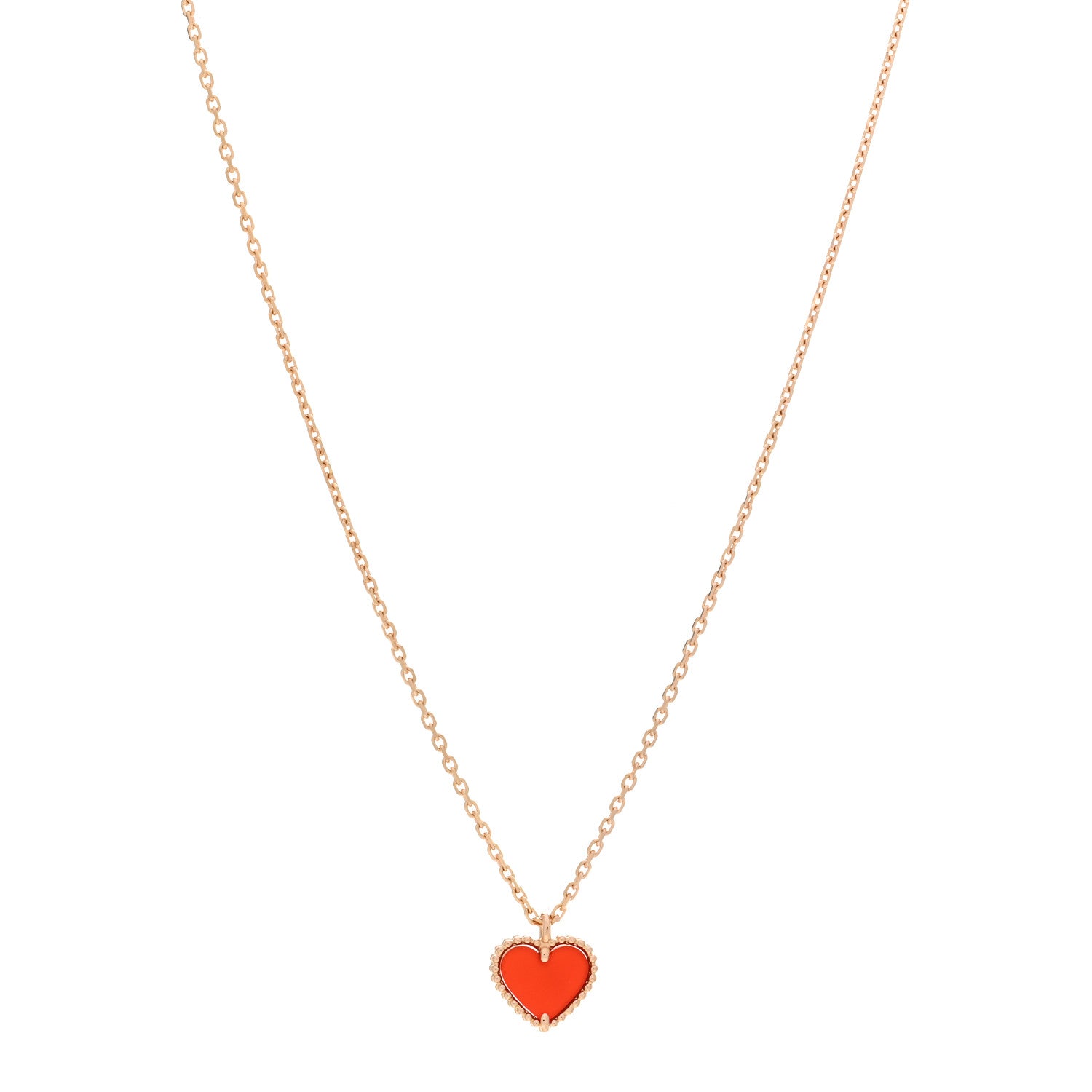 Van Cleef & Arpels 18K Rose Gold Carnelian Sweet Alhambra Heart Pendant Necklace 1 of 5