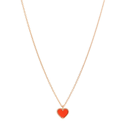Van Cleef & Arpels 18K Rose Gold Carnelian Sweet Alhambra Heart Pendant Necklace 1 of 5