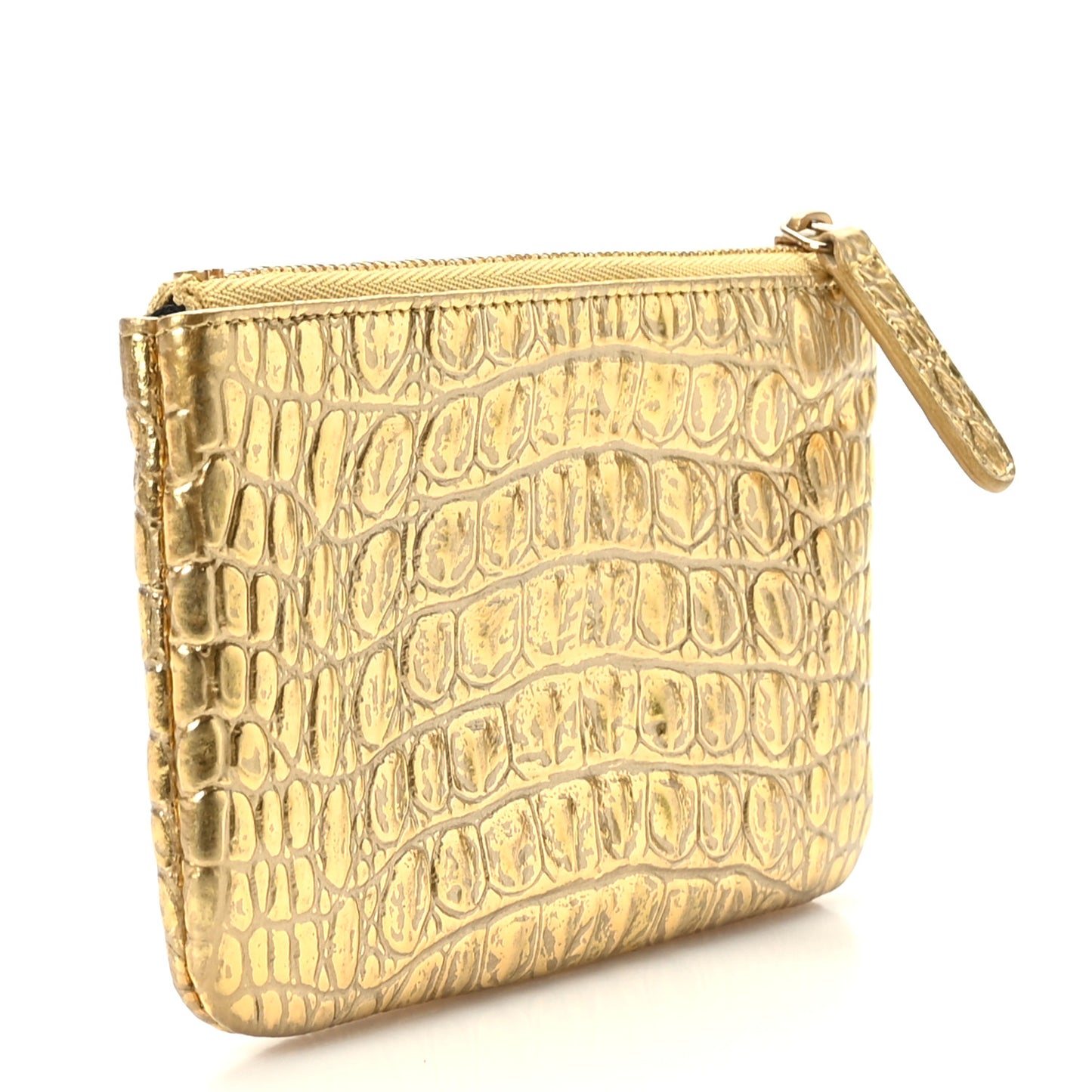 Metallic Calfskin Crocodile Embossed Cocodile Small Cosmetic Case Gold