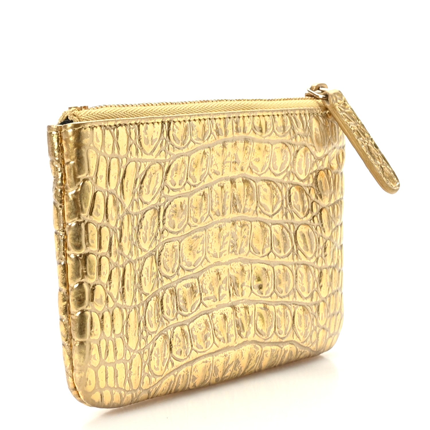 Chanel Metallic Calfskin Crocodile Embossed Cocodile Small Cosmetic Case Gold 3 of 7