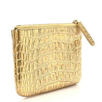 Chanel Metallic Calfskin Crocodile Embossed Cocodile Small Cosmetic Case Gold 3 of 7
