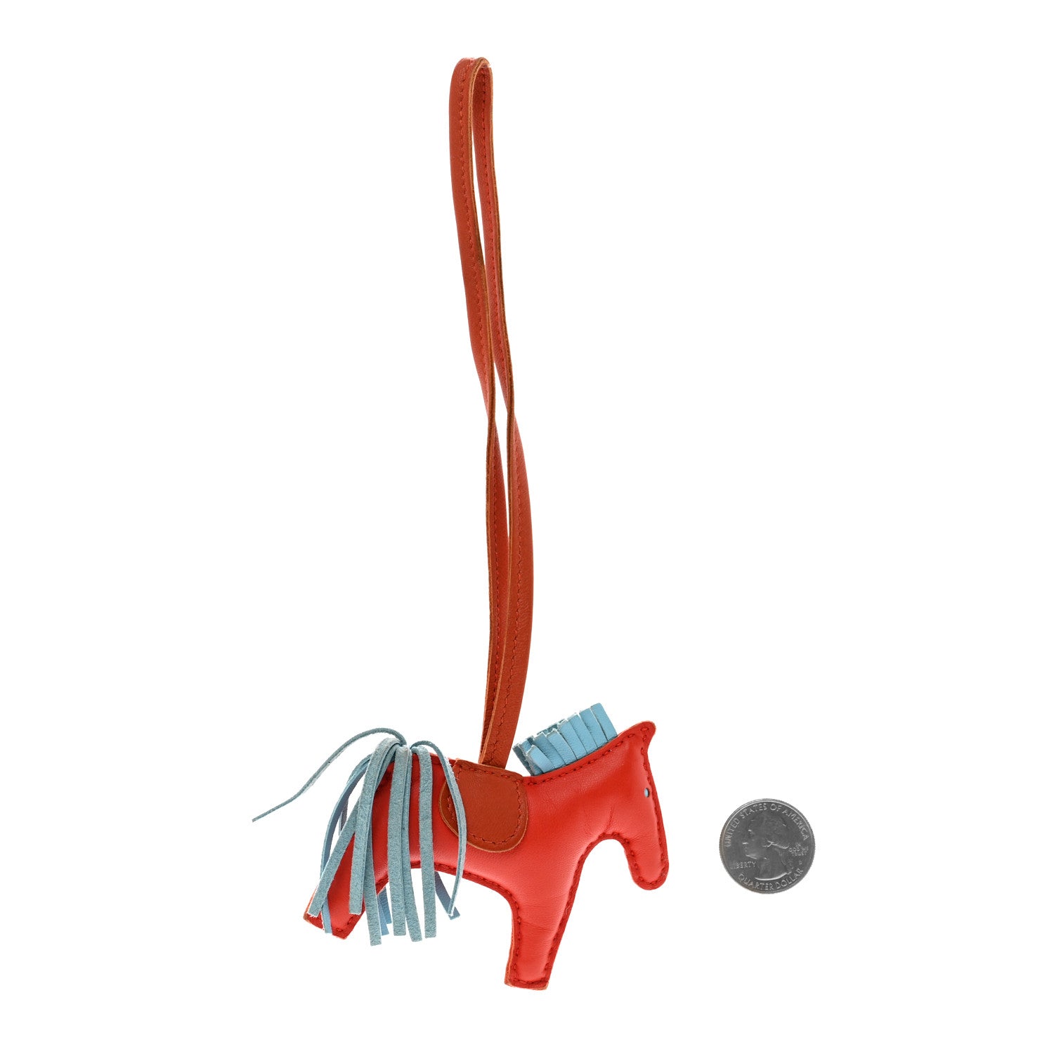 Hermes Milo Lambskin Grigri Rodeo Horse Bag Charm PM Capucine Celeste Cornaline 2 of 4