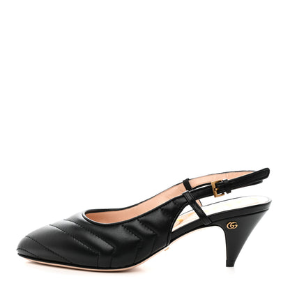 Gucci Nappa Charlotte Chevron Matelasse Double G 75mm Slingback Pumps 36 Black 1 of 14