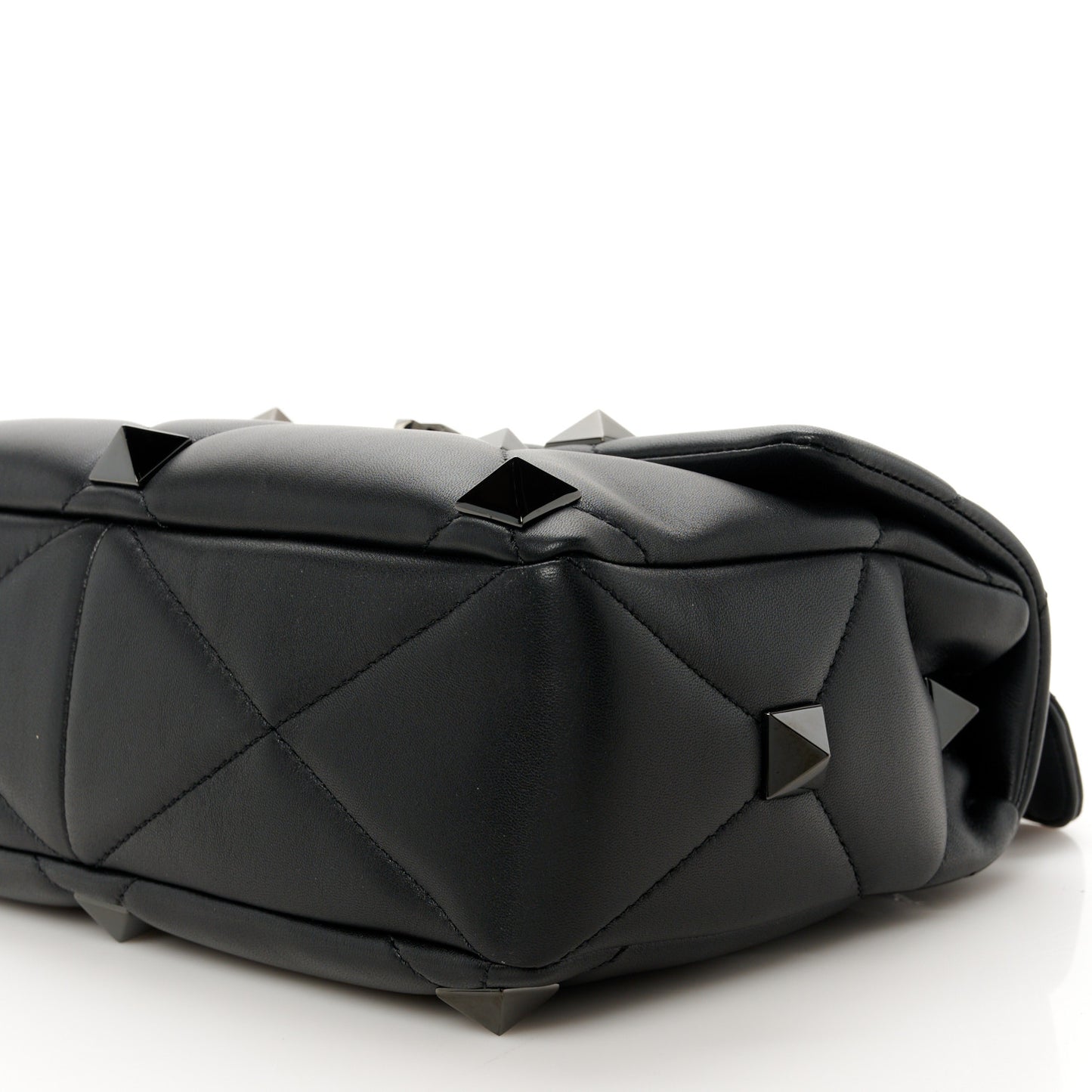 Nappa Monochrome Large Roman Stud Shoulder Bag Black