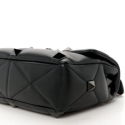 Valentino Garavani Nappa Monochrome Large Roman Stud Shoulder Bag Black 10 of 10