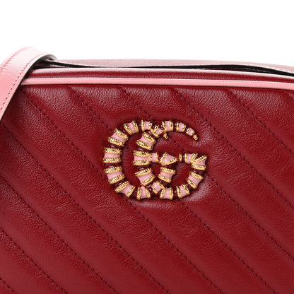 Gucci Azalea Calfskin Enamel Matelasse Diagonal Small Torchon GG Marmont Chain Shoulder Bag New Cherry Red Wild Rose 8 of 10