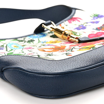 Gucci Canvas Flora Medium Jackie Hobo Blue Agata 9 of 10