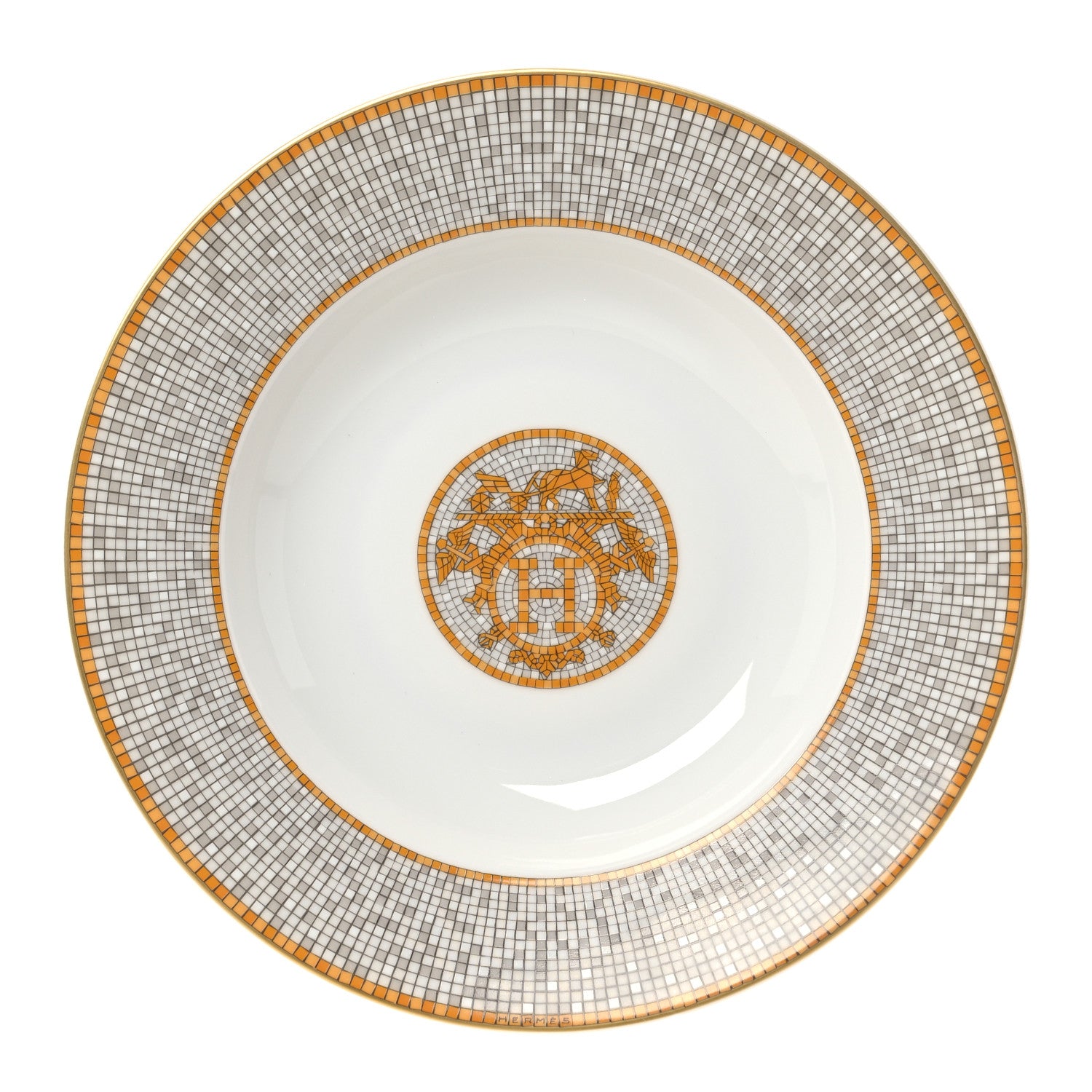Hermes Porcelain Mosaique Au 24 Round Deep Platter Gold 1 of 9