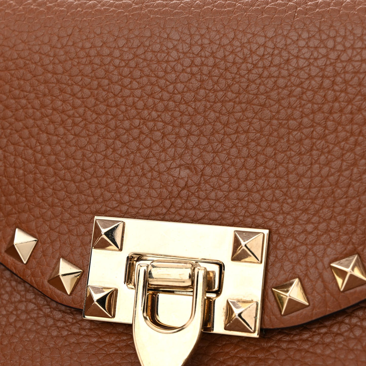 Pebbled Calfskin Medium Rockstud Flip Lock Crossbody Bag Bright Cognac