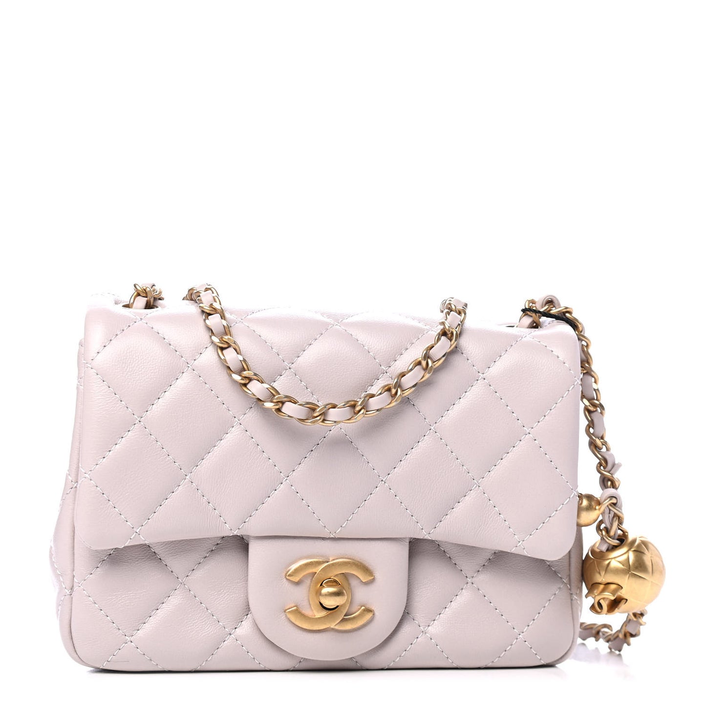 Lambskin Quilted Mini Pearl Crush Flap Light Purple