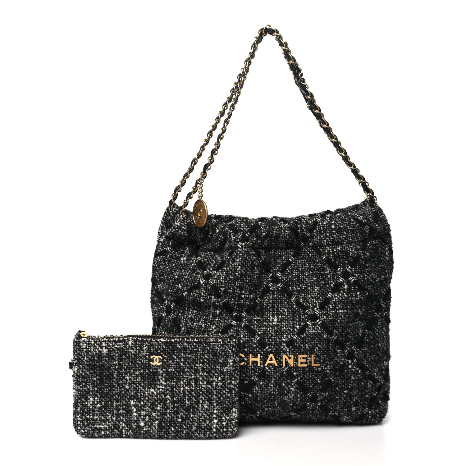 Chanel Tweed Quilted Chanel 22 Black Ecru 3 of 10