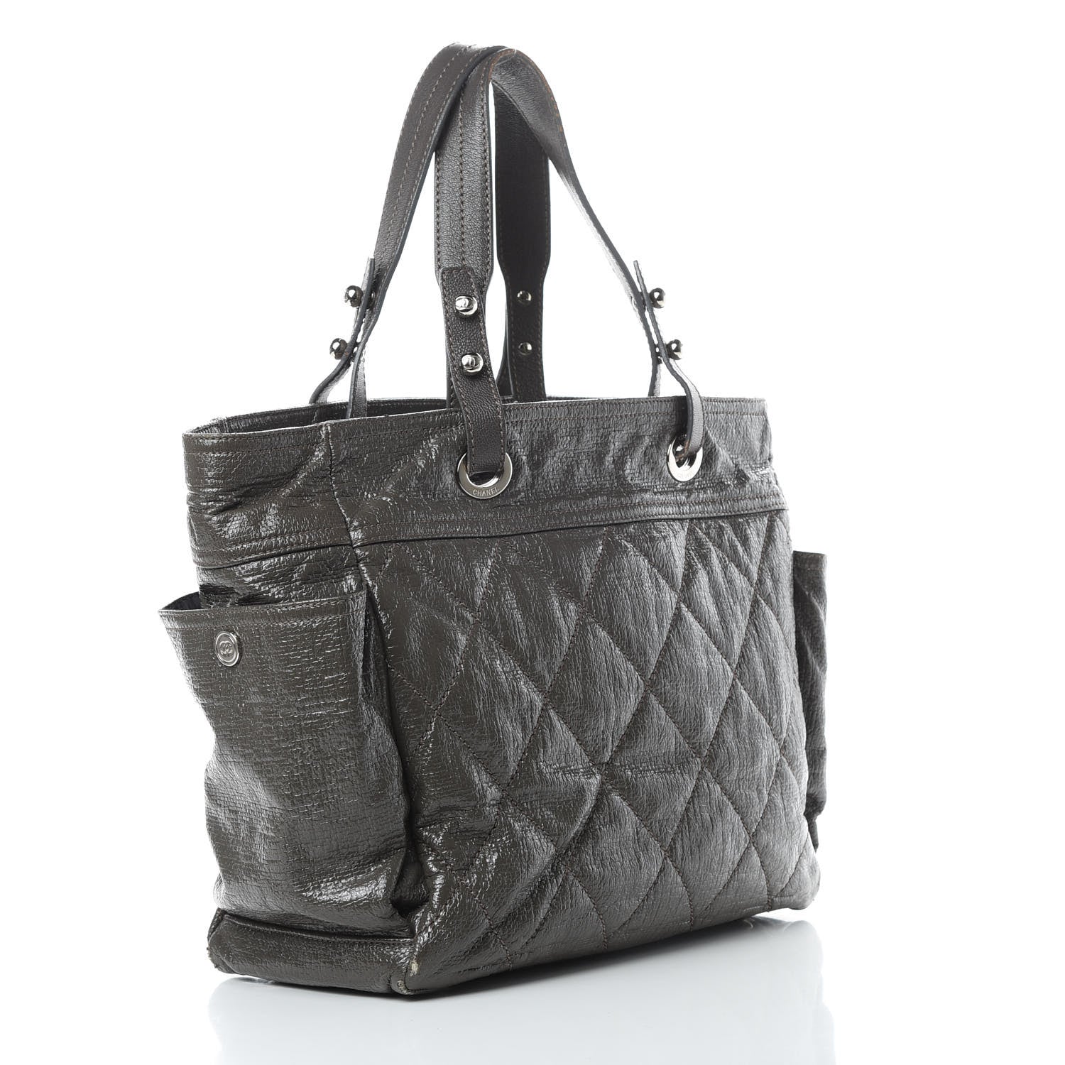 Chanel Coated Canvas Quilted Large Paris Biarritz Tote Grey 4 of 20