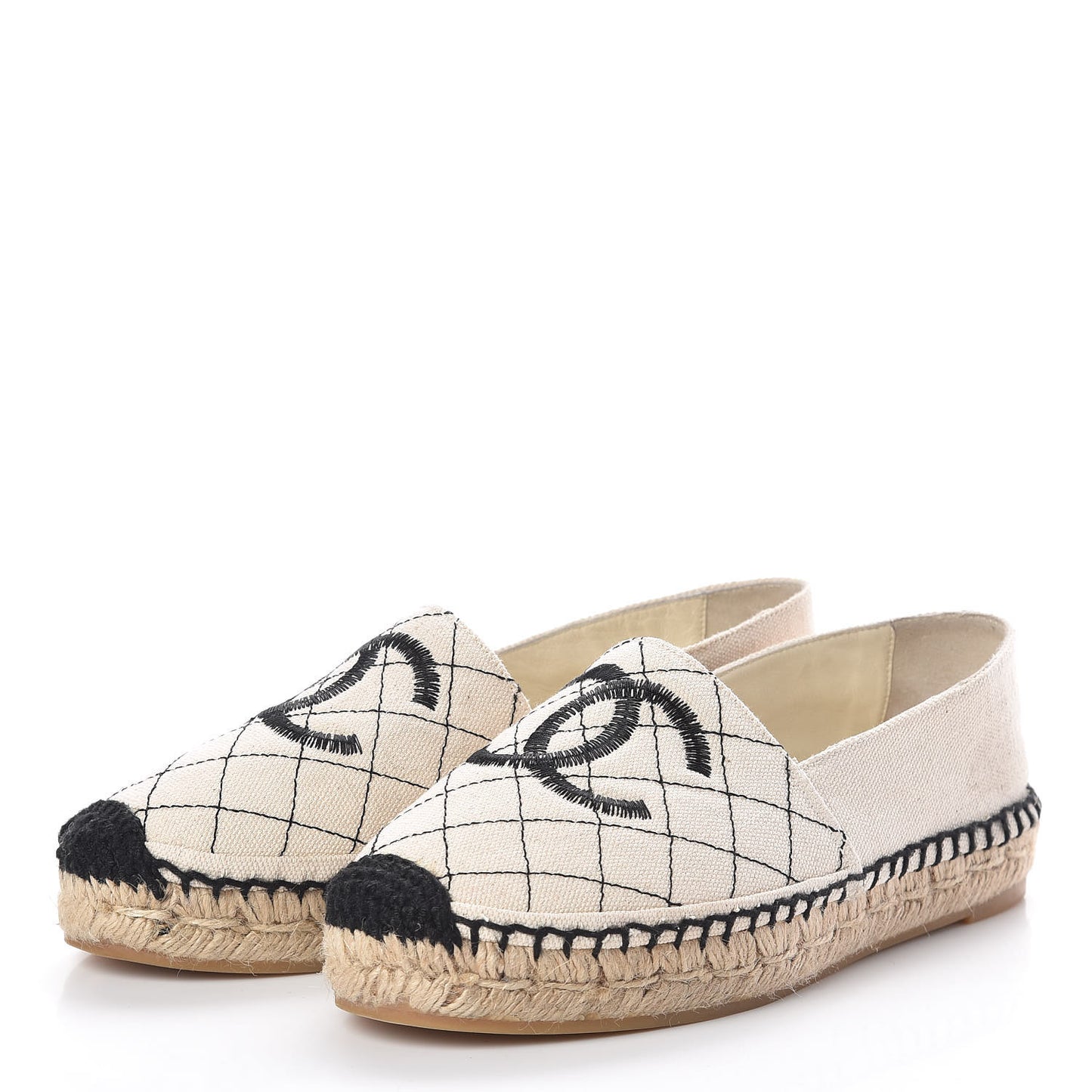 Fabric Biarritz CC Espadrilles 35 Beige Black