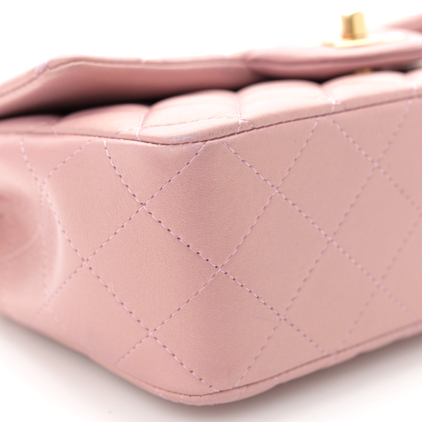 Iridescent Lambskin Quilted Mini Top Handle Rectangular Flap Pink