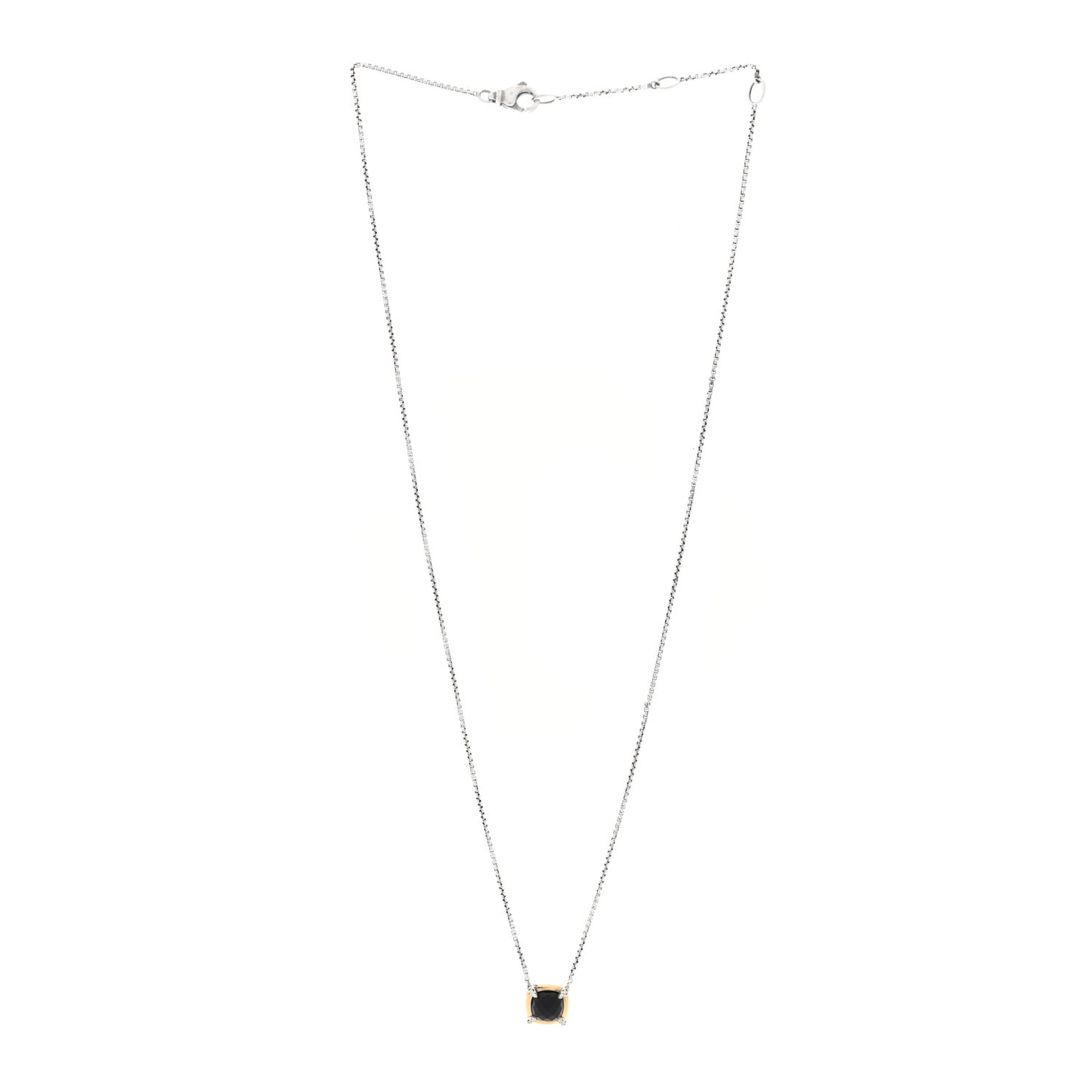 18K Yellow Gold Sterling Silver Diamond Black Onyx 7mm Chatelaine Bezel Pendant Necklace