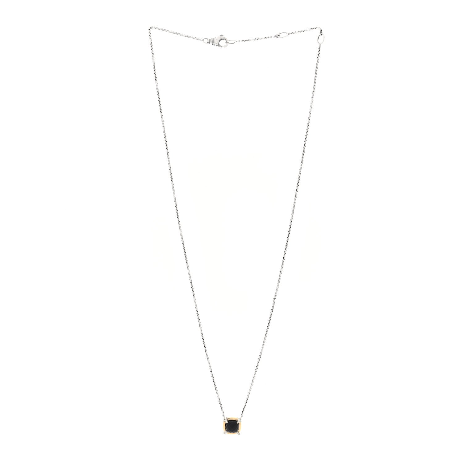 David Yurman 18K Yellow Gold Sterling Silver Diamond Black Onyx 7mm Chatelaine Bezel Pendant Necklace 3 of 5