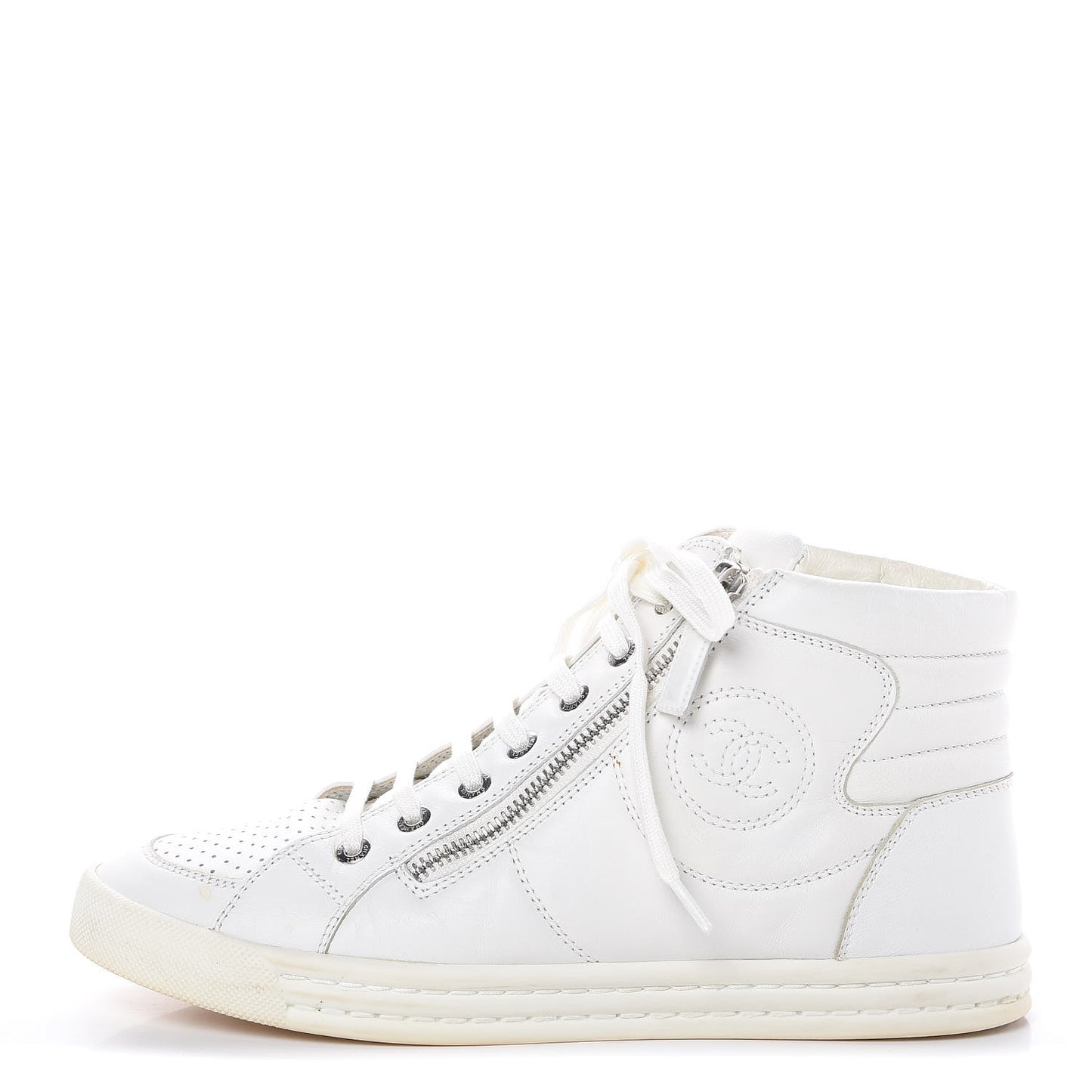 Calfskin High Top CC Sneakers 37 White