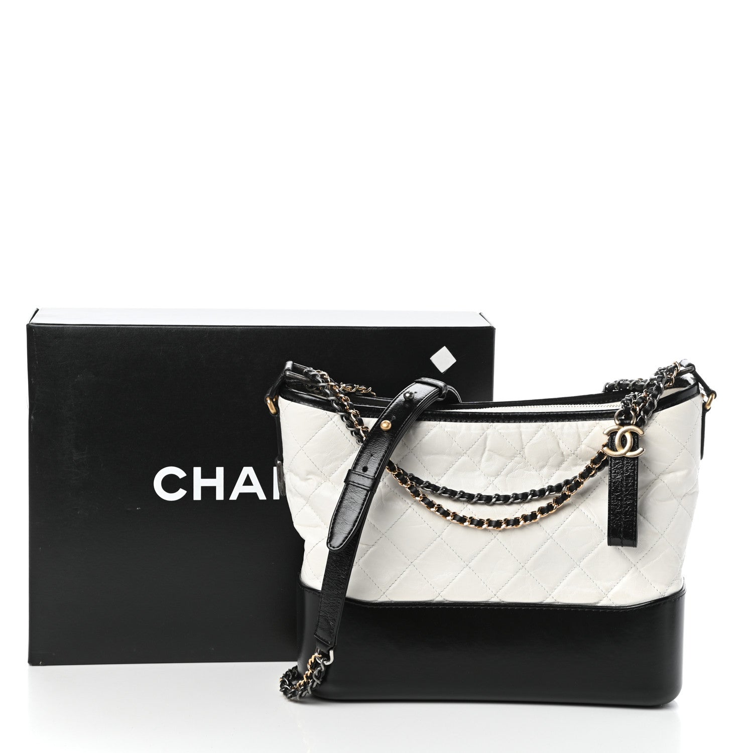 Chanel Aged Calfskin Quilted Medium Gabrielle Hobo Black White 11 of 11