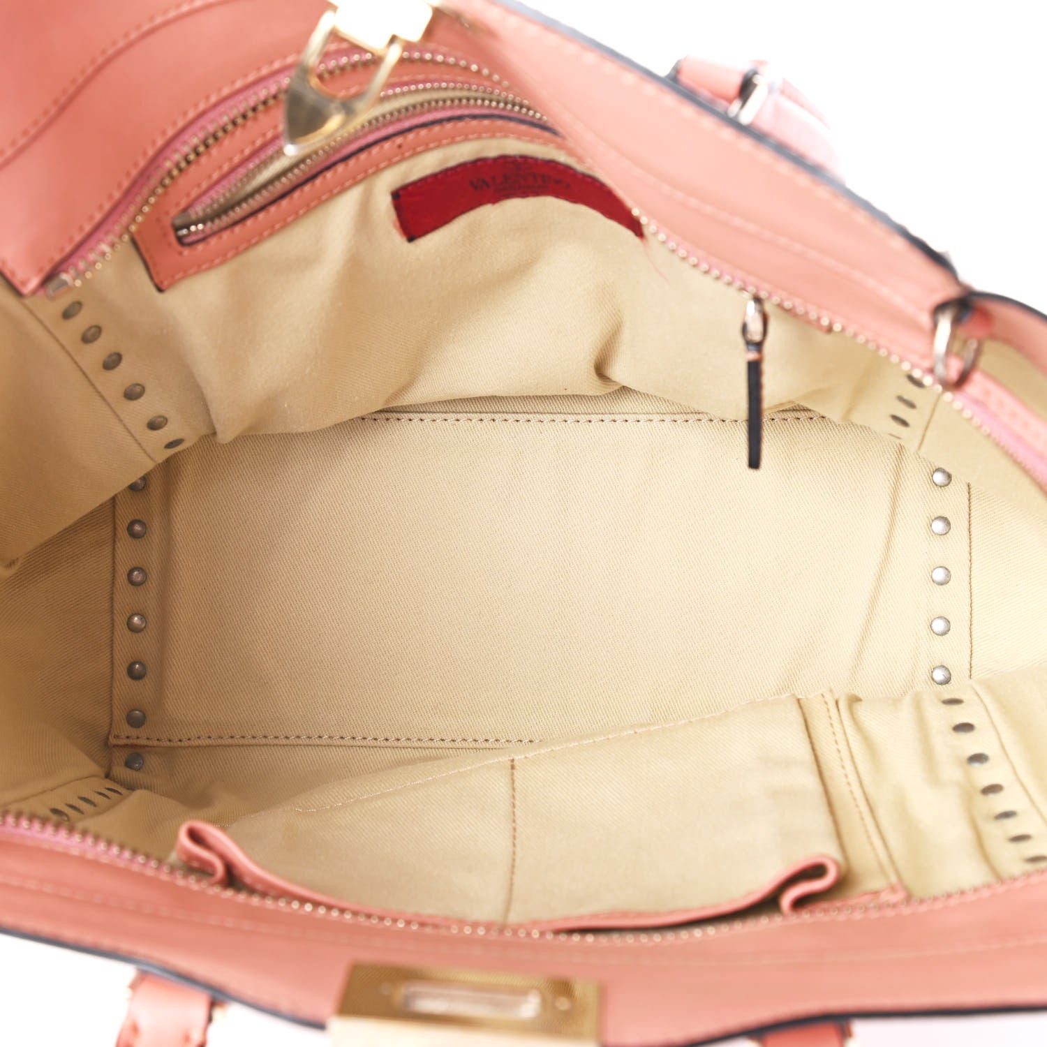 Valentino Garavani Vitello Rockstud Double Handle Tote Coral 5 of 15