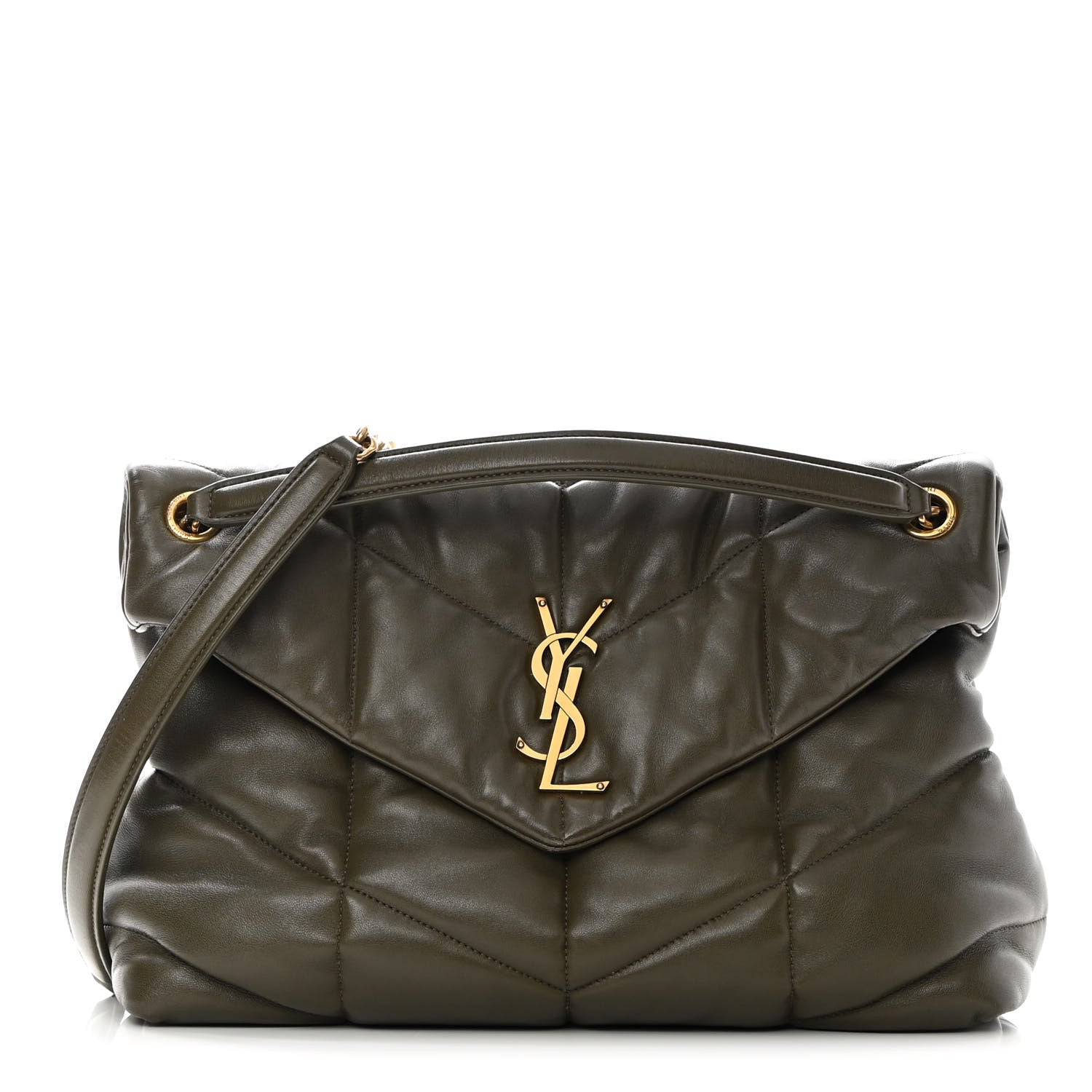 Saint Laurent Lambskin Quilted Medium Loulou Puffer Monogram Chain Satchel Seaweed 1 of 17
