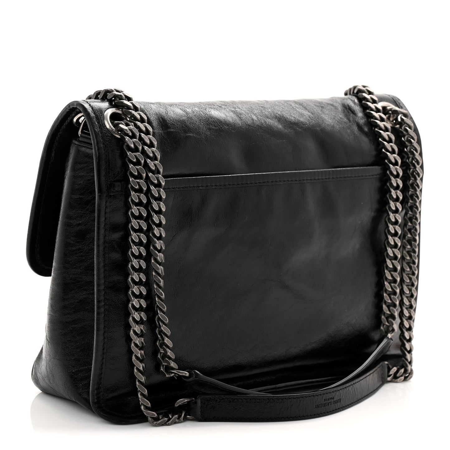 Crinkled Calfskin Monogram Medium Niki Chain Satchel Black