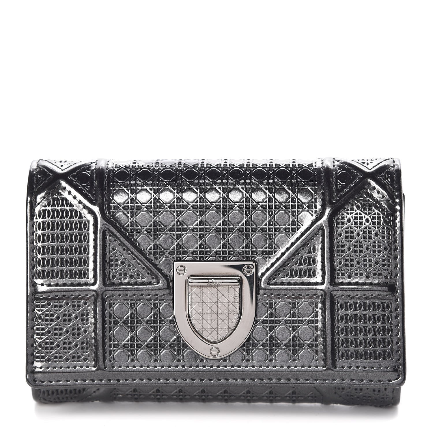 Christian Dior Metallic Patent Micro-Cannage Diorama Elancee Wallet Onyx Black 1 of 9