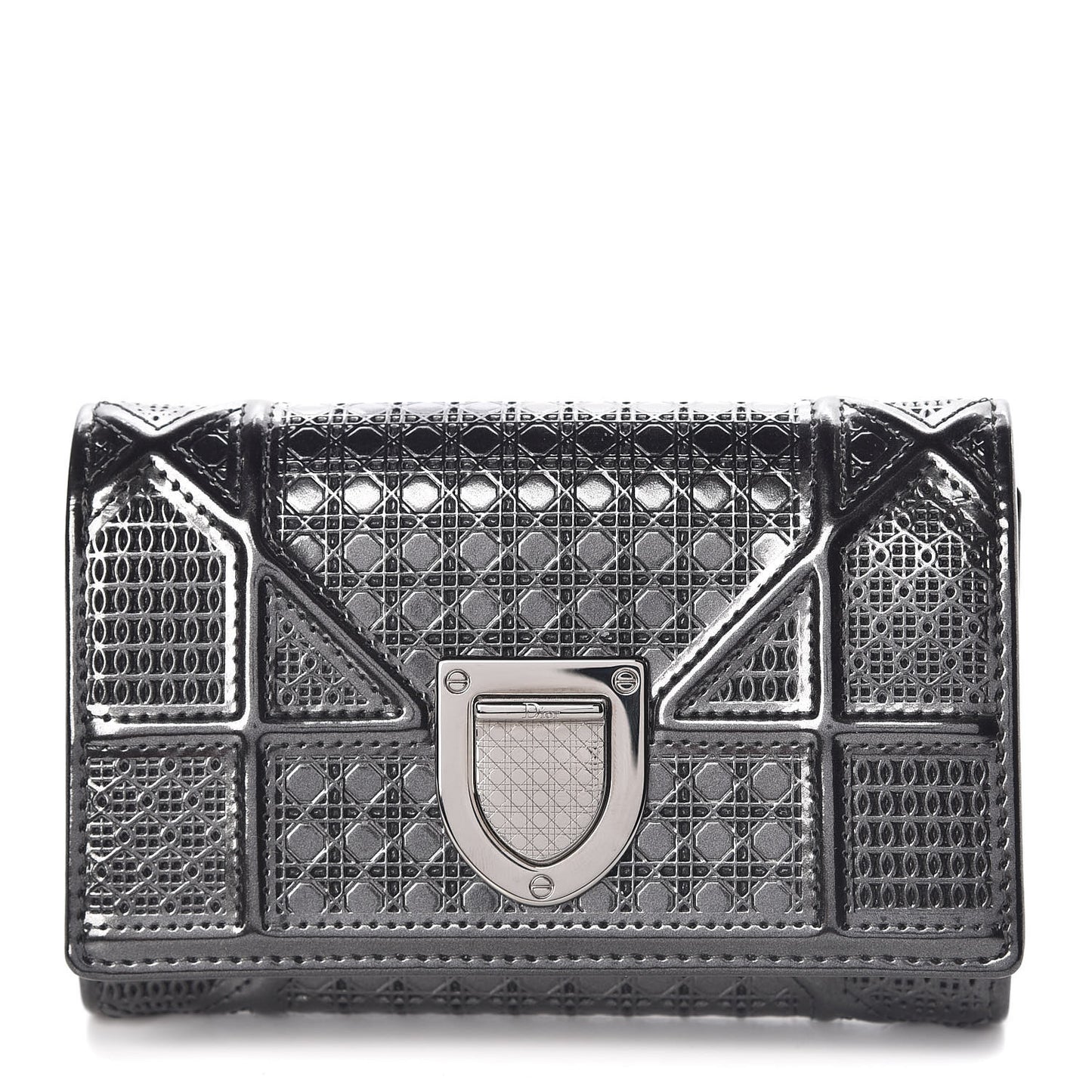 Metallic Patent Micro-Cannage Diorama Elancee Wallet Onyx Black