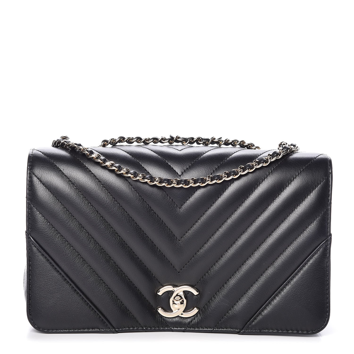 Chanel Calfskin Chevron Quilted Statement Flap Black 1 of 10
