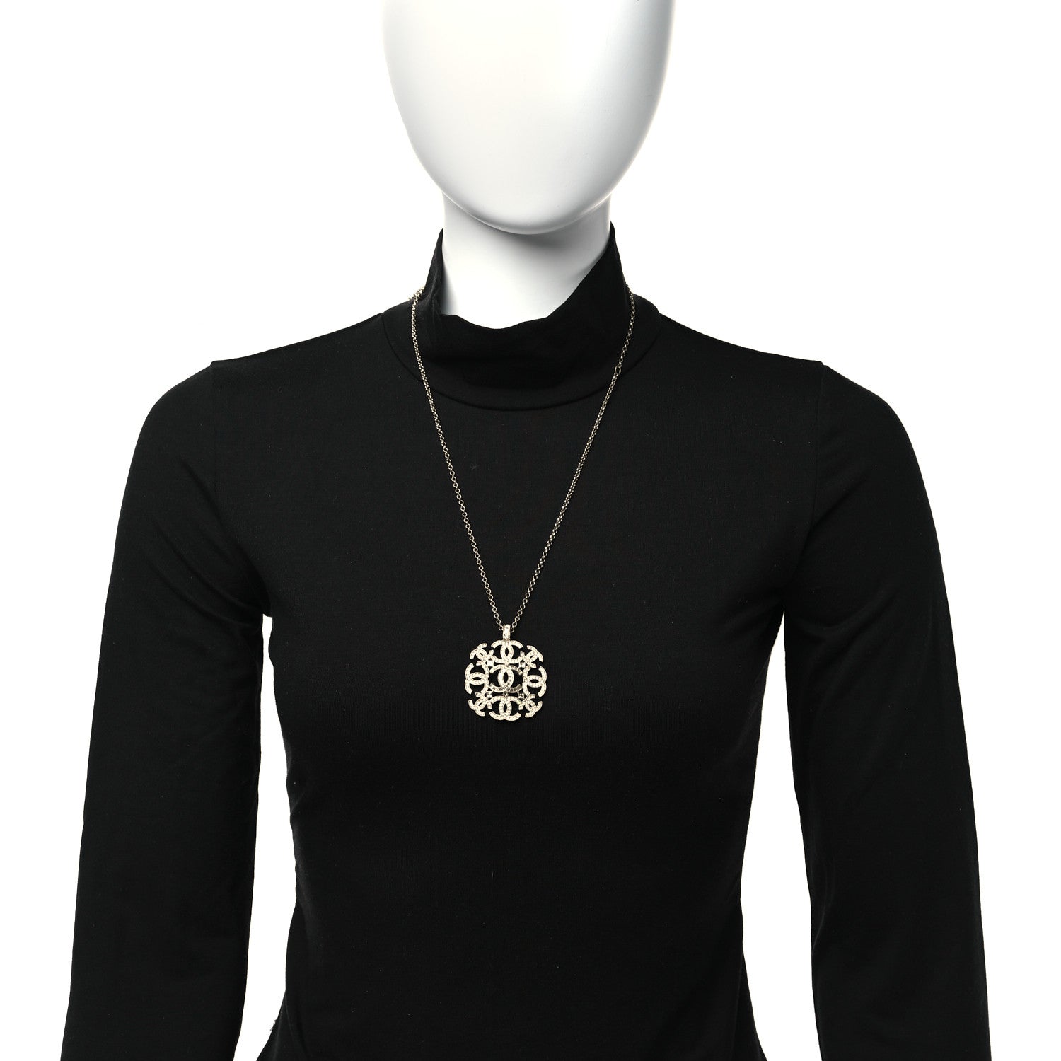 Chanel Crystal CC Pendant Necklace Gold 2 of 5