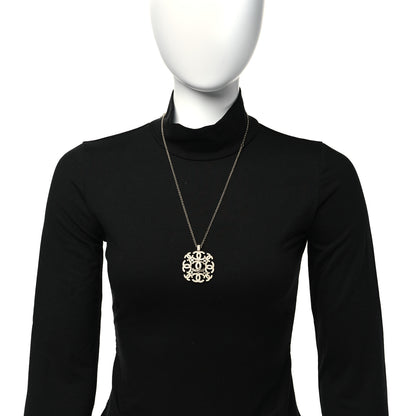 Chanel Crystal CC Pendant Necklace Gold 2 of 5