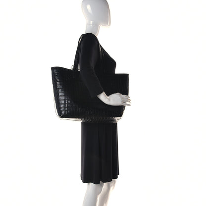Mansur Gavriel Calfskin Crocodile Embossed Large Shopping Tote Black 2 of 12