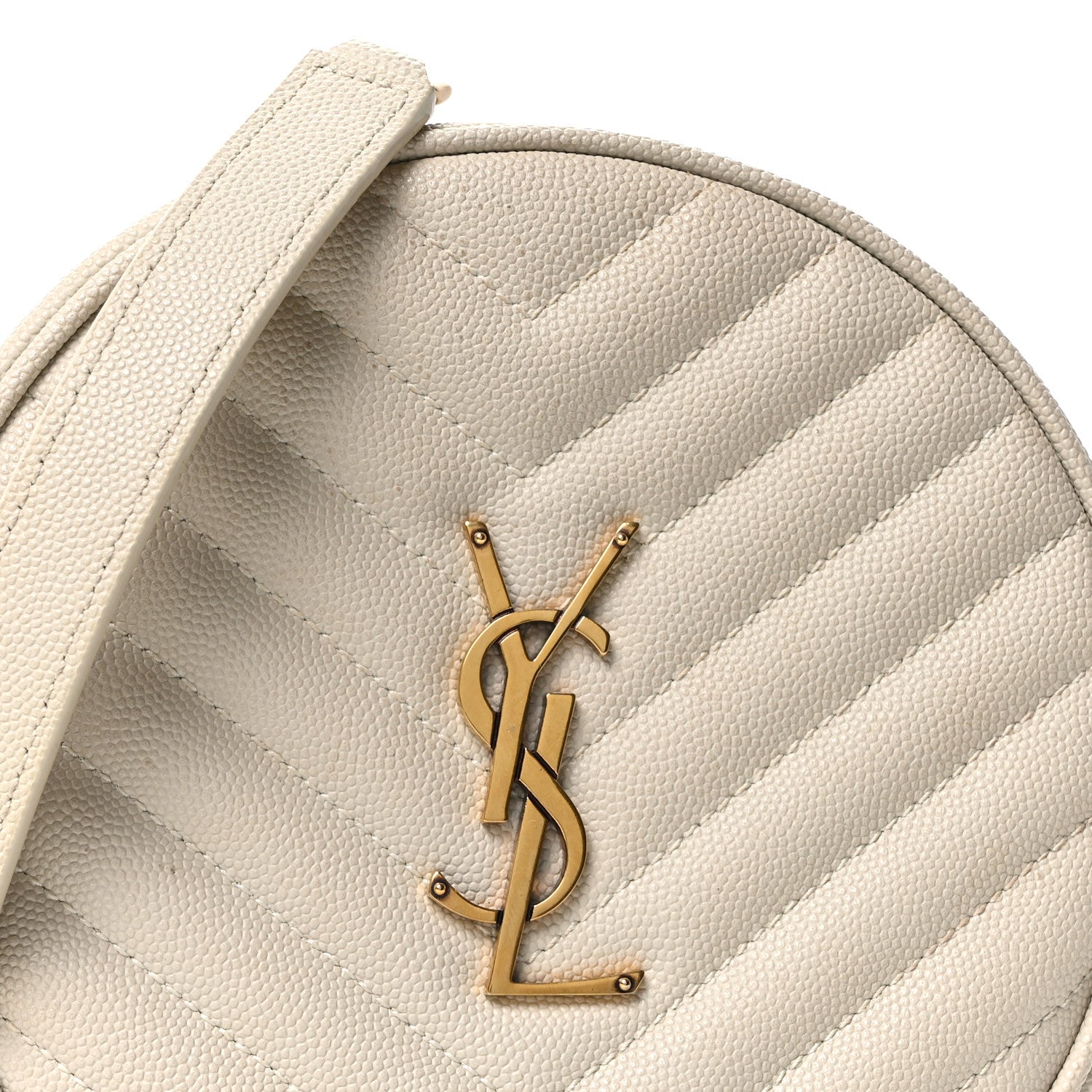Saint Laurent Grain De Poudre Matelasse Chevron Quilted Round Vinyle Camera Bag Crema Soft 7 of 9
