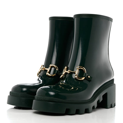 Gucci Rubber Womens Horsebit Ankle Boots 37 Vintage Green 3 of 8