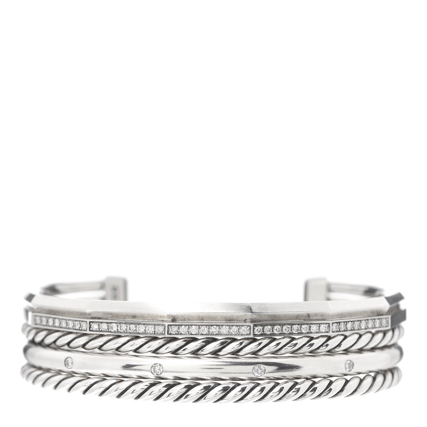 Sterling Silver Diamond Narrow Stax Cuff Bracelet