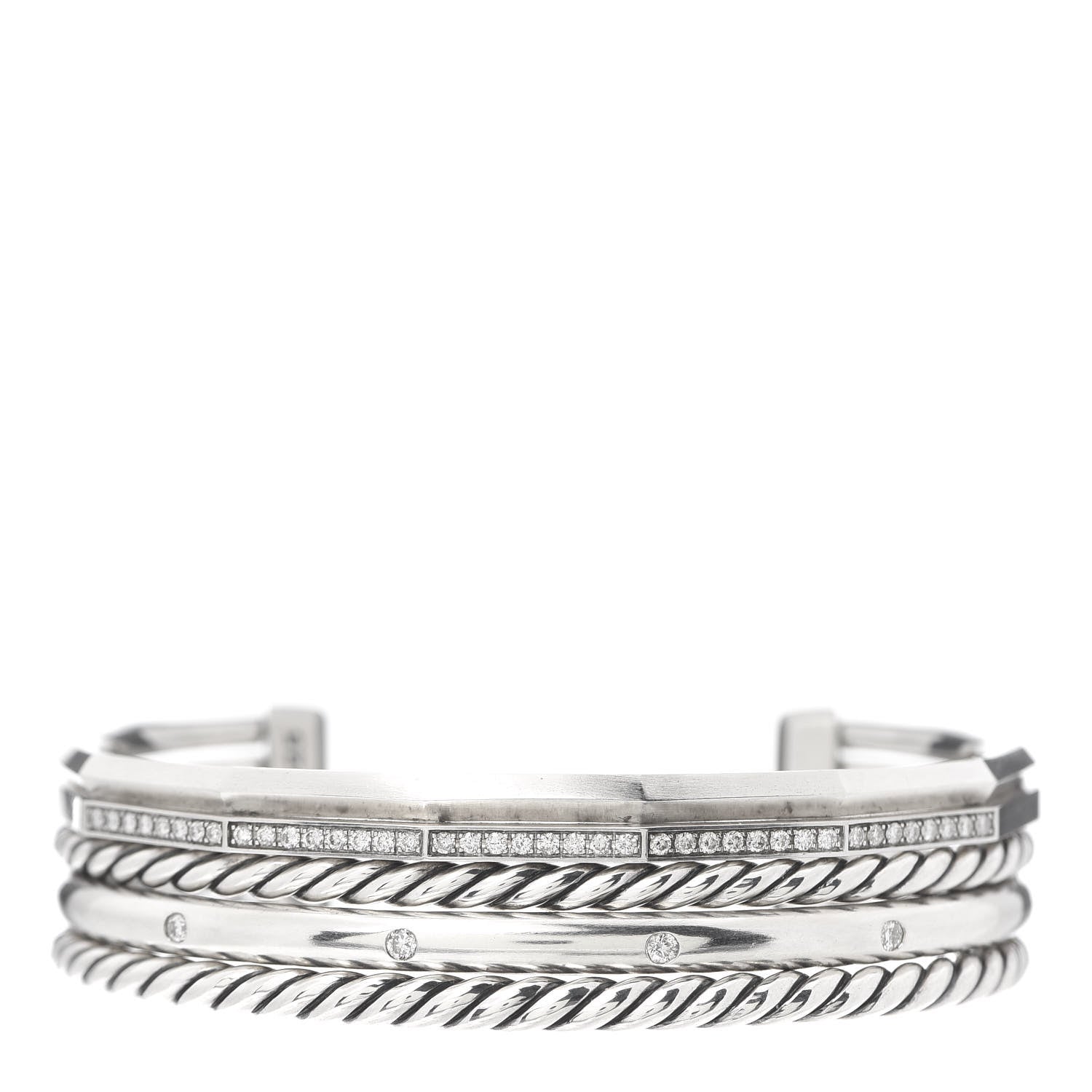 David Yurman Sterling Silver Diamond Narrow Stax Cuff Bracelet 1 of 5
