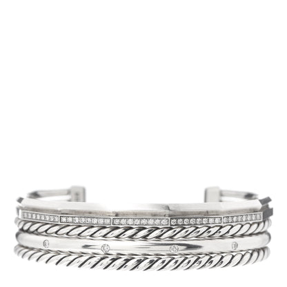 David Yurman Sterling Silver Diamond Narrow Stax Cuff Bracelet 1 of 5