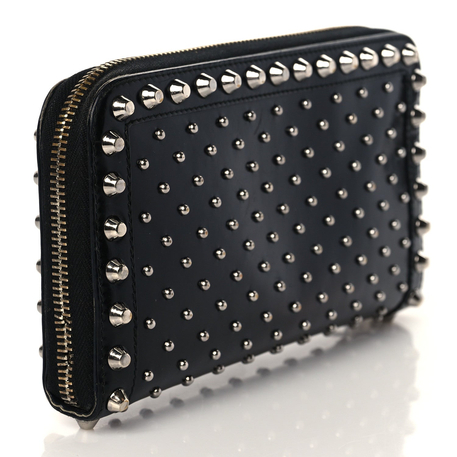 Prada Spazzolato Studded Zip Around Wallet Black 3 of 7